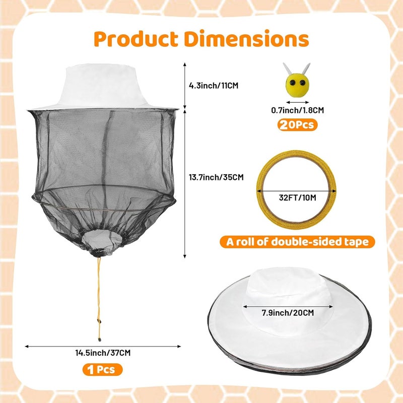 ANDES Hallowee Beekeeper Set Including 1 Pcs Bee Hat and Veil, 20 Pcs Wool Felt Bee,Insect Hats with Netting for Bee bee Keeper Adult Catcher Halloween Costume/22 Pcs - Image 2